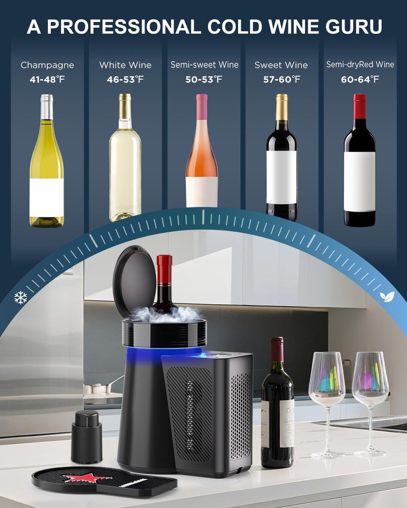 Newise ​ Wine Chiller & Temperature Keeper for Standard 750ml Bottles, Electric Chiller Maintains Perfect Temp, Low-Noise, Christmas Gift Set for Wine Lovers​ - Image 5